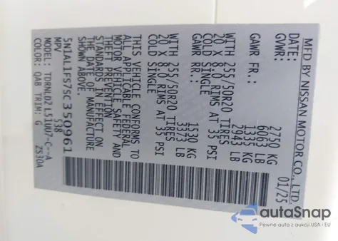 2025 Infiniti Qx60 Luxe Awd z USA, uszkodzony, nr VIN 5N1AL1FS7SC350961